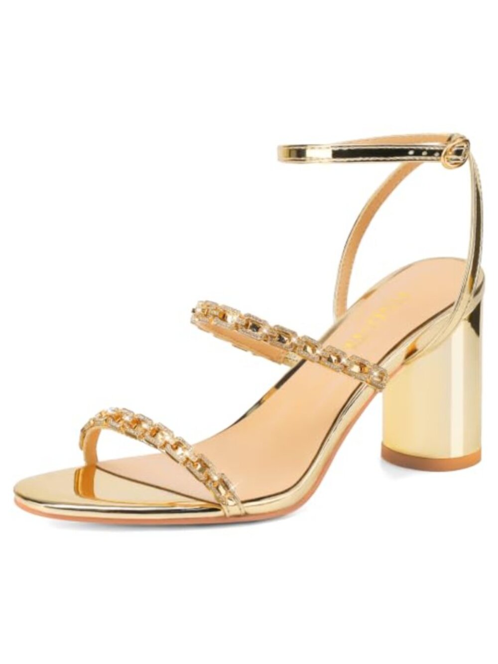 FINDVELL Women's Strappy Heels Faux Leather Chunky Block Sandals Formal Party